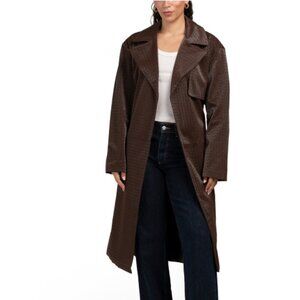 Torn By Ronny Kobo Regina Coat Womens Medium Brown Faux Leather Belted Weave NWT